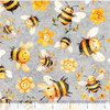 QT Fabrics Buzz Buzz Buzz 31703-K Lt Gray Bee & Floral Toss | SOLD BY THE HALF-YARD