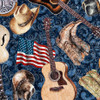 QT Fabrics American Country 31993-N Country Guitars Boots Hats Western Navy | SOLD BY THE HALF-YARD