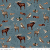Riley Blake Whispering Pines C17951 Animal Toss and Tracks Blue | SOLD BY THE HALF-YARD