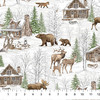 Northcott Winter Wonderland by Deborah Edwards DP28865-10 Scenic Winter Cabin Wildlife White Multi | SOLD BY THE HALF-YARD