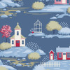 Tilda Village Life 110187 Village Blue Scenic Town | SOLD BY THE HALF-YARD