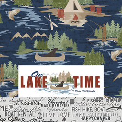 Clothworks - On Lake Time Y3716-188 Words Light Pewter Grey Camping Fishing