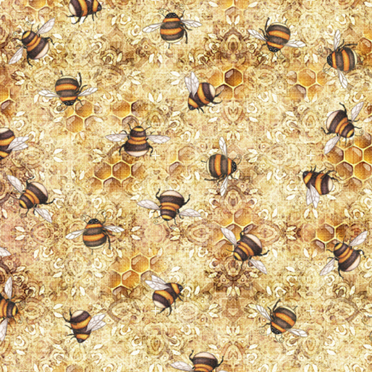 QT Fabrics | Sweet As Honey Bee Toss Bees Honeycomb 29445 E | Per Half Yard