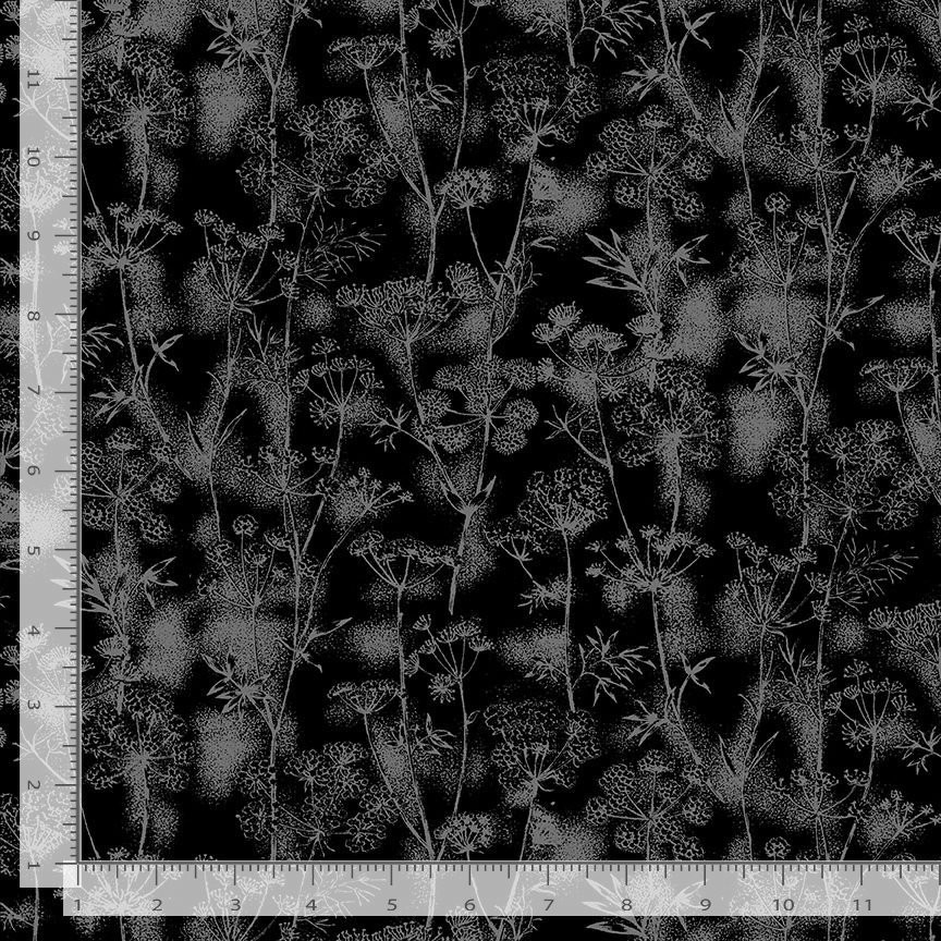 Timeless Treasures Graphite FLEUR CD1813 Black Delicate Dandelion Stems ...