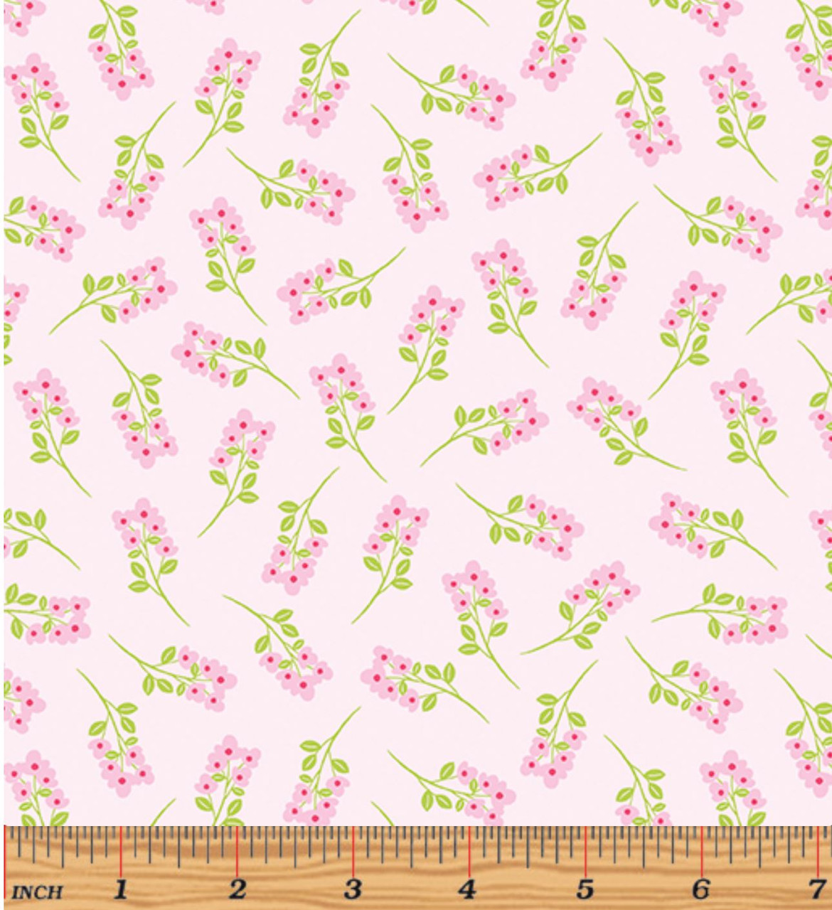 Benartex Chalk Garden Sprigs 1338201 Light Pink Per Half Yard