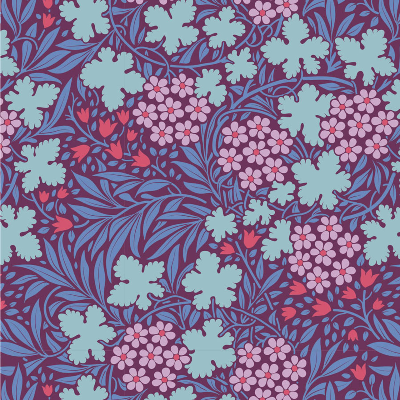 Blue Dense Romantic Florals Etchings Fabric by Michael Miller