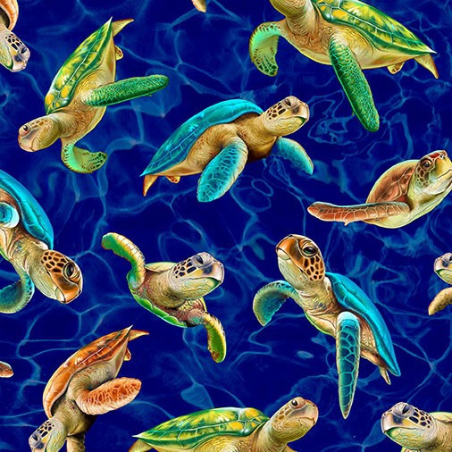 161スイーツタートル Michael Miller Sea World 11490 Royal Blue Turtle Recall Sea