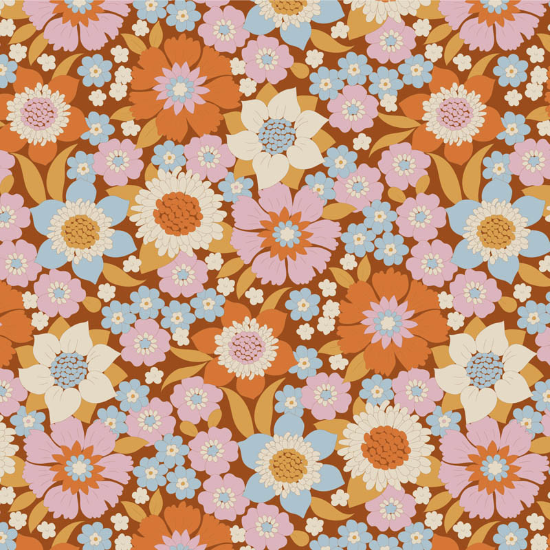 CARAMEL ノースリーブ 花柄 10Y Tilda Wallflower 100604 Lauren Caramel Floral | SOLD BY THE HALF