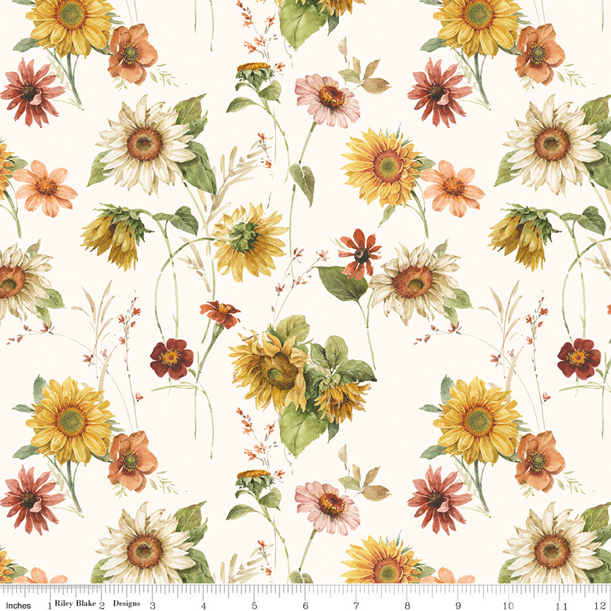 Riley Blake Sunflower Whispers CD16670 Cream Sunflowers Florals