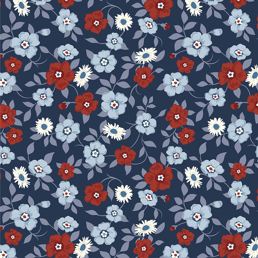 Windham Fabrics Front Porch 54860-1 Vining Blooms Navy | SOLD BY