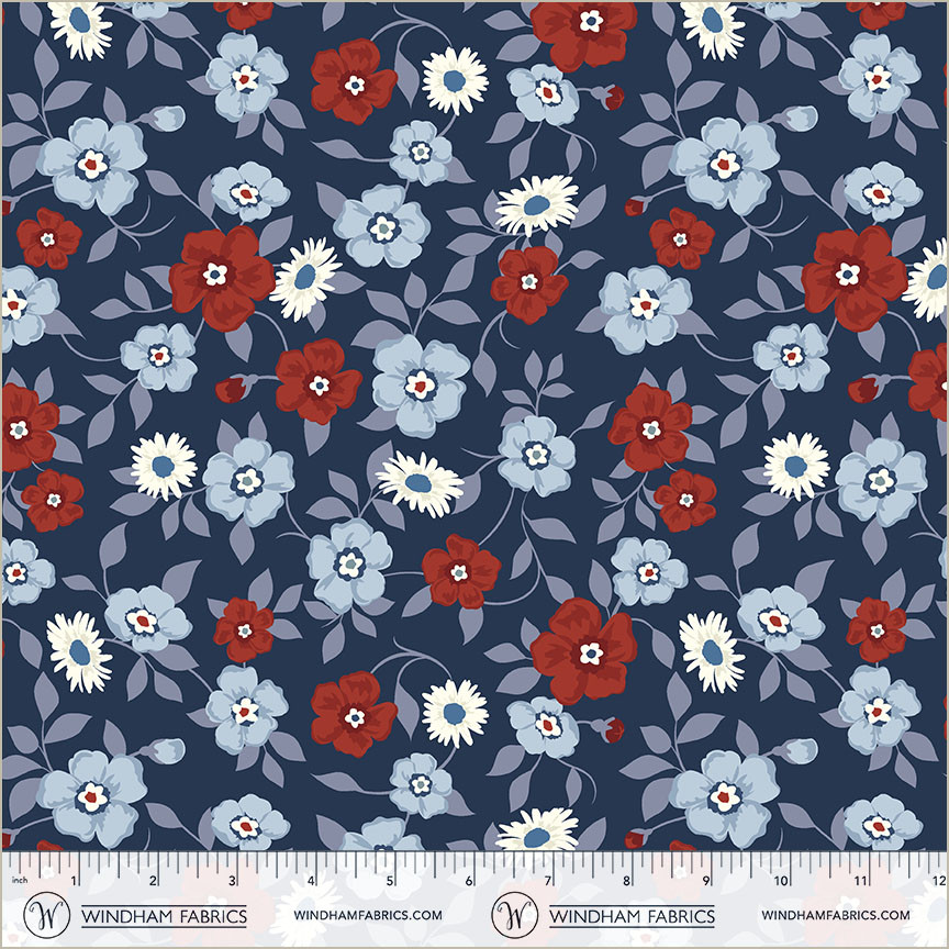 Windham Fabrics Front Porch 54860-1 Vining Blooms Navy | SOLD BY