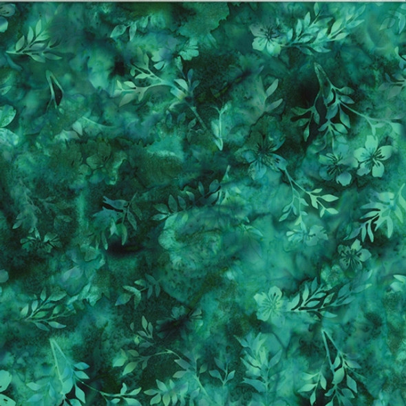 Hoffman Bali Batik U2972-309 Leafy Floral Viridian |Per Half-Yard