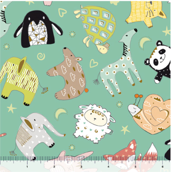 QT Fabrics | Cute & Cuddly Tossed Animals 29001-H | Per Half Yard