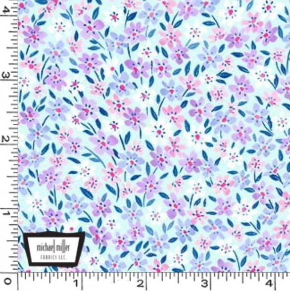 Michael Miller Fly By Butterfly CX10665 Blue Floral Array | Per Half Yard