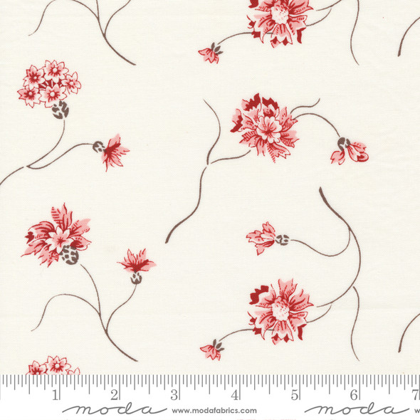 Moda Red and White Gatherings 49190 11 Vanilla Floret Floral | Per Half Yard