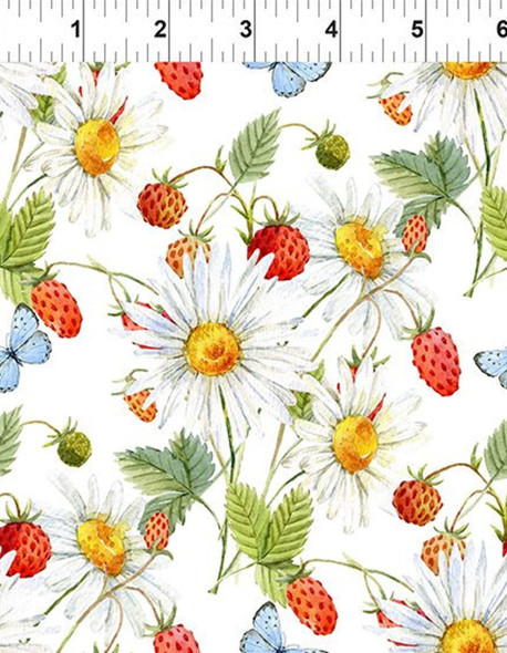 In The Beginning - Hedgehog Hollow 6HH-1 Daisies Berries White | Per Half Yard