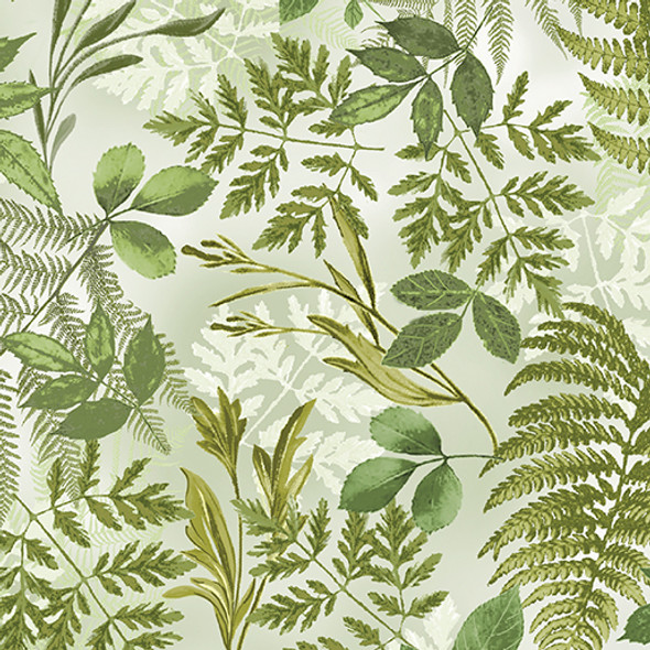 Benartex Potpourri 12912 40 Tossed Ferns Light Green |Per Half Yard