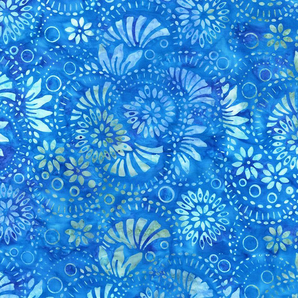 Timeless Treasures Tonga Gumdrop Batik - Turquoise Splashy Flowers Swirls | Sold By Half-Yard