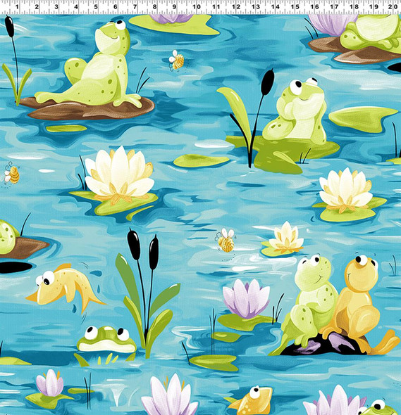 Clothworks Pauls Pond Allover SB20408-950 Frogs Lily Pads| Per Half Yard