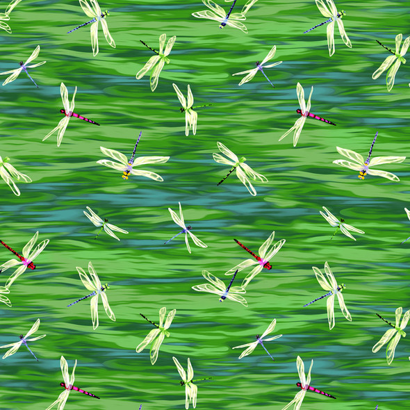 Clothworks Dragonfly Days Digital Y3757-21 Dragonflies Green | Per Half Yard