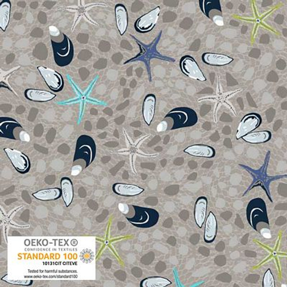 Stof Fabrics - Sea The Ocean 4502-378 Starfish Mussels Grey | Per Half Yard