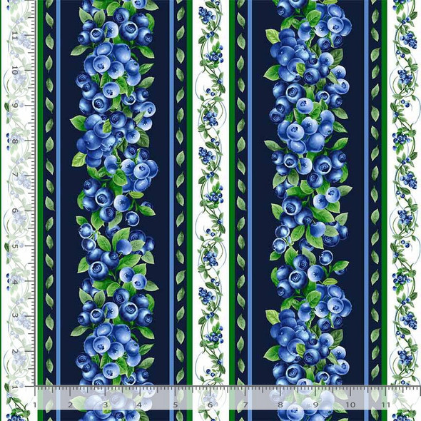 Timeless Treasures Fruit-CD1745 Blueberries Vine Border Stripe | Per Half Yard