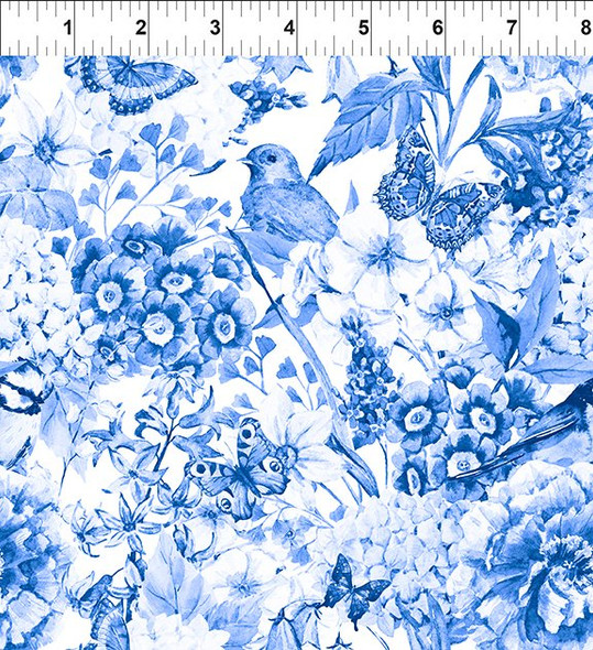 In The Beginning - Periwinkle Spring 4PS1 Floral Bird Toile Periwinkle | Sold By Half-Yard
