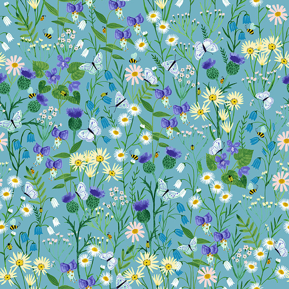 Clothworks Springtime Wildflowers Y3771-98 Sky | Sold By Half-Yard