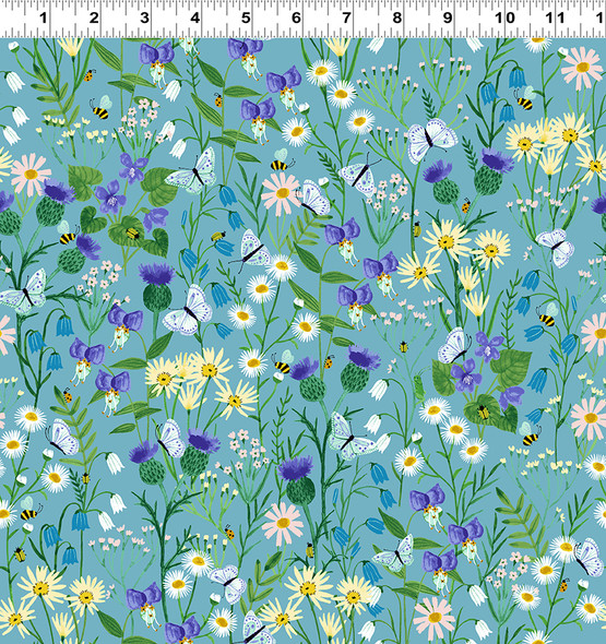 Clothworks Springtime Wildflowers Y3771-98 Sky | Sold By Half-Yard