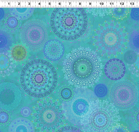 Clothworks Zen Y3761-33 DIgital Medallions Aqua | Sold By Half-Yard