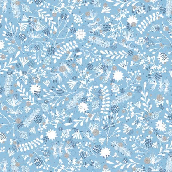QT Fabrics Winter Solstice by Turnowsky 29690-B Ice Blue Winter Flora | Sold By Half-Yard