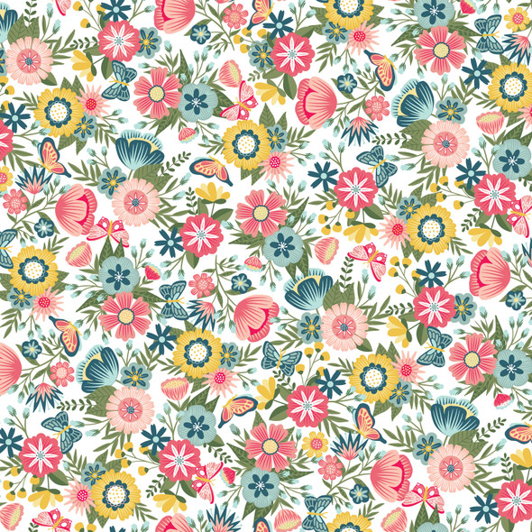 Maywood Vintage Flora by Kimberbell 10330-W Main Vintage Flora White | Per Half Yard