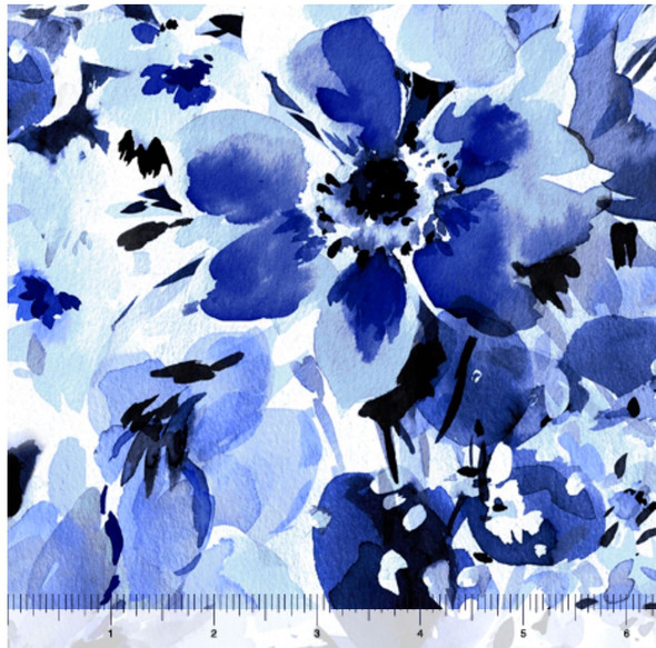 QT Fabrics | Blossoms of Blue 29867-B Watercolor Floral Blue | Sold By Half-Yard