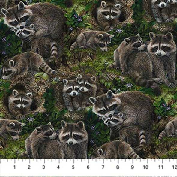 Northcott Little Rascals Naturescapes Raccoons Brown Multi | Per Half Yard