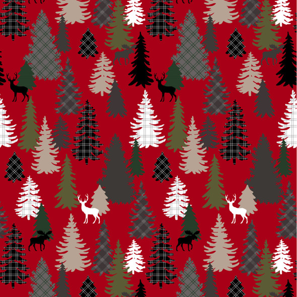 Benartex New England Shop Hop New England Forest Red | Per Half Yard