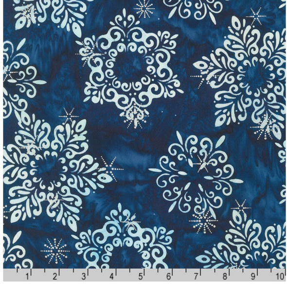 Robert Kaufman Winter Wonderland Artisan Batik Snowflakes Blueberry Metallic | Sold By Half-Yard