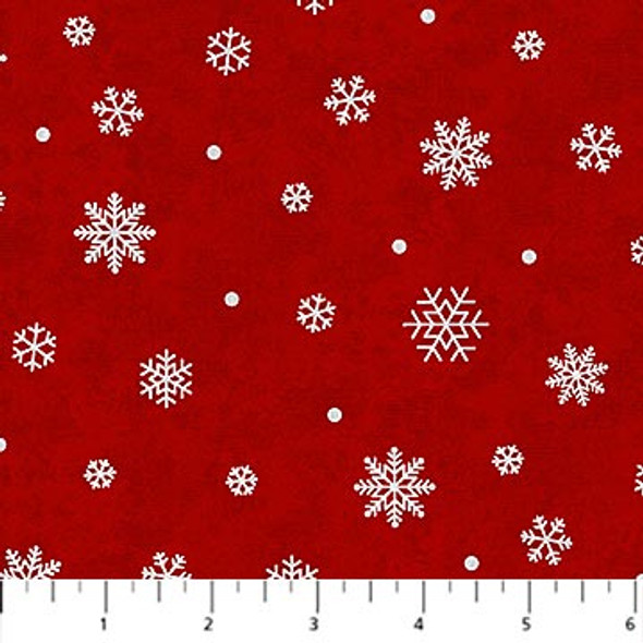 Northcott Cozy Up Flannels F25277-24 Red Let It Snow Snowflakes | Per Half Yard