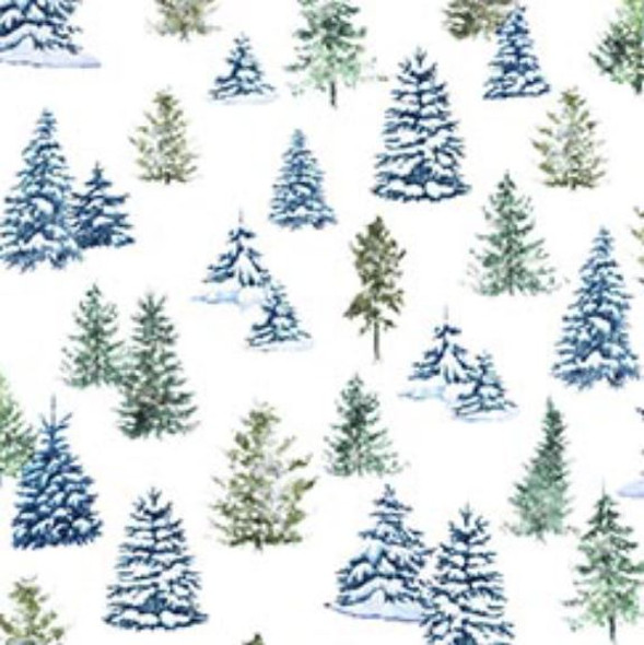 QT Fabrics | Winterhaven by Dan Morris 29898-Z Pine Trees White | Per Half-Yard