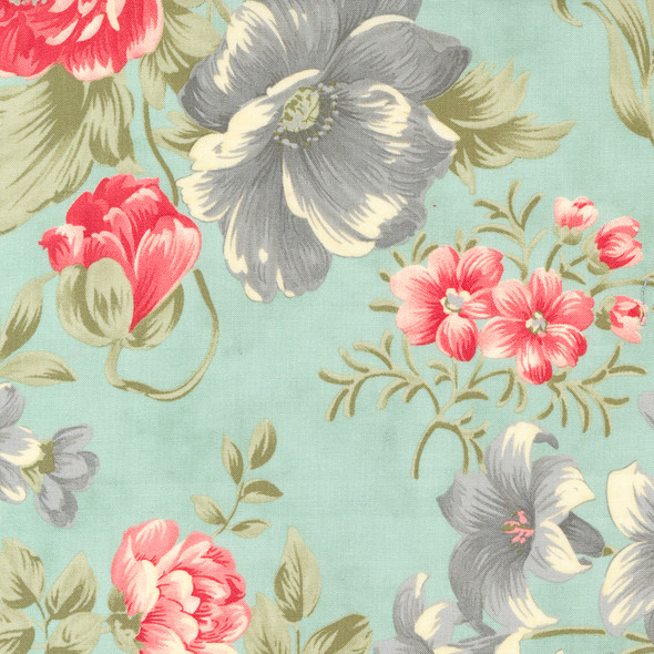 Moda Collections for a Cause: Etchings 44330-12 Bold Blossoms Lg Aqua | Per Half Yard