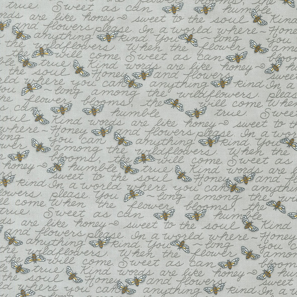 Moda Honey & Lavender 56084-15 Dove Grey Kind Words Text Bees | Per Half Yard