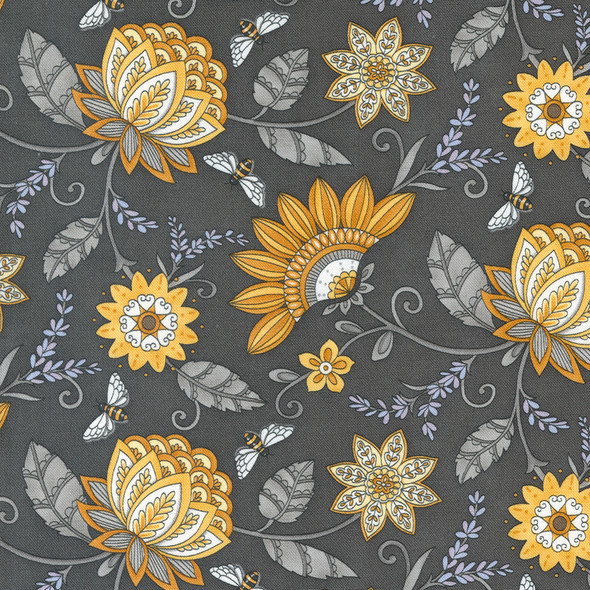 Lewis & Irene Honey Bee, Metallic Gold Bees on Charcoal, Fabric Half-Yards