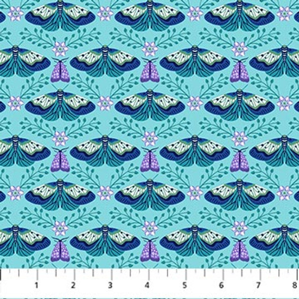 Northcott Water's Edge 26714-63 Turquoise Flutter Moths & Mayflies | Per Half Yard