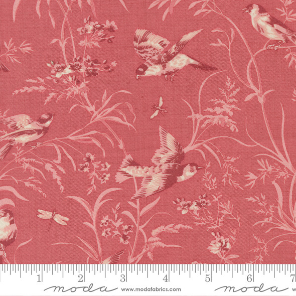 Moda French General Antoinette 13950 16 Faded Red Aviary De Trianon Florals Birds Butterflies| Per Half Yard