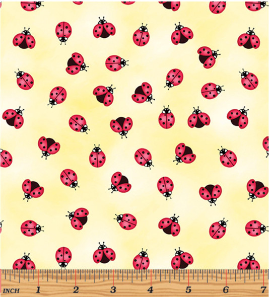 red ladybugs on yellow background (fabric)