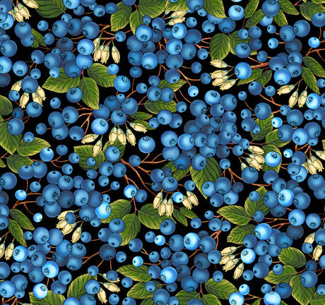 QT Fabrics This & That - Blueberries on Black 27250-J | SOLD BY THE HALF-YARD