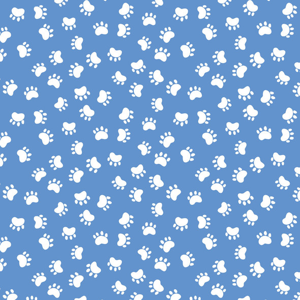 Clothworks Kitty The Cat Paw Prints Medium Blue SB20393-740 | Per Half Yard