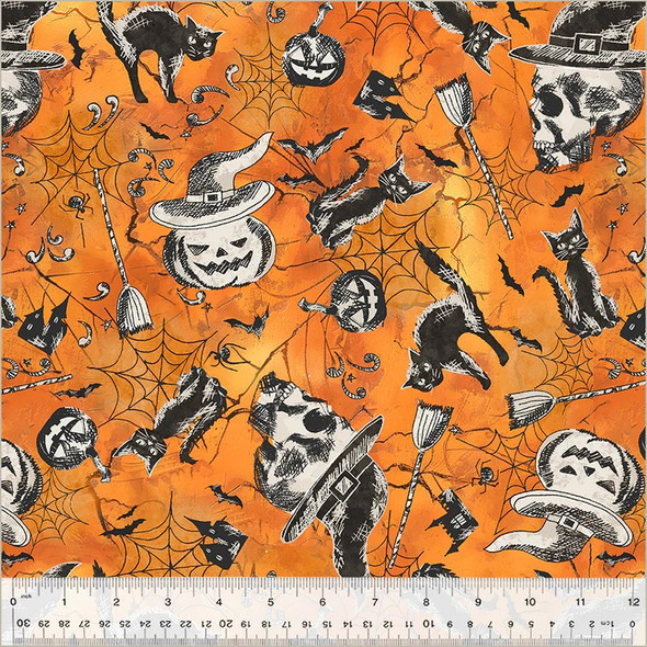 Windham Fabrics Hallow's Eve Halloween Night Pen and Ink Graphics 54446-1 | SOLD BY THE HALF-YARD Windham Fabrics Hallow's Eve Halloween Night Pen and Ink Graphics 54446-1 | SOLD BY THE HALF-YARD