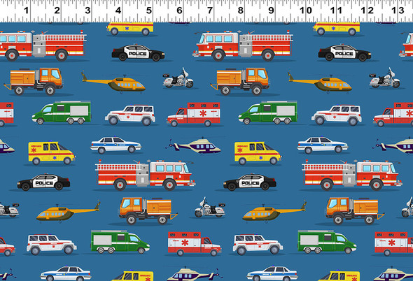 Clothworks Let's Go! Rescue Vehicles Y4467-30 | SOLD BY THE HALF-YARD Clothworks Let's Go! Rescue Vehicles Y4467-30 | SOLD BY THE HALF-YARD