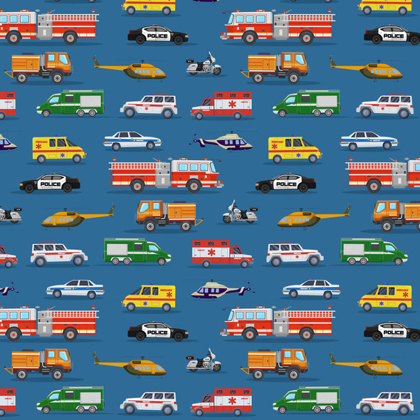 Clothworks Let's Go! Rescue Vehicles Y4467-30 | SOLD BY THE HALF-YARD Clothworks Let's Go! Rescue Vehicles Y4467-30 | SOLD BY THE HALF-YARD