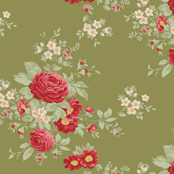 Tilda Merry Little Christmas Carol Floral Moss 100632 | SOLD BY THE HALF-YARD